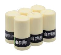Müller Kerzen - Lot de 6 Bougies Piliers Ivoire - Ø 68 x 135 mm - 40 Heures Longue Durée - Cire Non Parfumées, Ne Coulent Pas, Sans Fumée - Bougie Deco Pour la Maison, Mariage - Qualité RAL