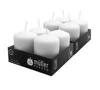 Müller Kerzen - Lot de 8 Bougies Piliers Blanches - Ø 48 x 62 mm - 10 Heures Longue Durée - Cire Sans Parfum, Anti-Goutte, Non Toxique - Bougie Décorative Pour la Maison, Mariage - Qualité RAL
