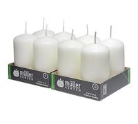 Müller Kerzen Müller Bougies Pilier - 8 Pièces - Blanc - 48 x 90 mm - Longue Durée de Combustion: 16 Heures - Cire Non Parfumées, Sans Gouttes - Qualité RAL
