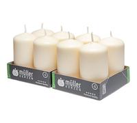 Müller Kerzen - Lot de 8 Bougies Piliers Ivoire - Ø 48 x 90 mm - 16 Heures Longue Durée - Cire Non Parfumées, Ne Coulent Pas, Sans Fumée - Bougie Deco Pour la Maison, Mariage - Qualité RAL