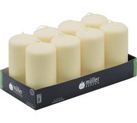 Müller Kerzen - Lot De 8 Bougies Piliers Ivoire - Ø 57 X 120 Mm - 32 Heures Longue Durée - Cire Non Parfumées, Ne Coulent Pas, Sans Fumée - Bougie Deco Pour La Maison, Mariage - Qualité Ral