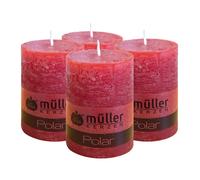 Müller Kerzen POLAR Bougies rouges, lot de 4 - Sans gouttes, durée de combustion 46h, 68x100mm