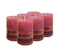 Müller Kerzen POLAR Bougies rustiques - Effet glace - 58 x 90 mm - Couleur rouge mat - Durée 32 heures - Lot de 6 bougies non parfumées