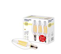 Müller-Licht 400291 Set A + + Ensemble de 3 Rétro Forme de bougie LED équivalent 40 W, verre, 4 W, E14, argent, 3,5 x 3,5 x 10 cm