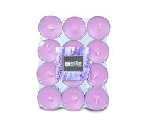 Müller Tealights Lot de 24 bougies parfumées - Parfum lavande - 39 × 15 mm - Durée de combustion 4 heures - Bougies en cire verte, récipient en aluminium anti-goutte