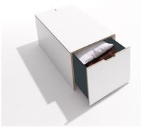 Müller Möbelwerkstätten Coffre à literie 16 Classique & Confort - 93 cm - sans roulette - CPL blanc avec bord en contreplaqué de bouleau