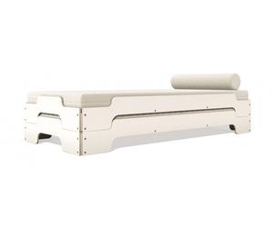 Müller Möbelwerkstätten Couchette empilable Classique - 90 x 200 cm - CPL blanc avec bord en contreplaqué de bouleau