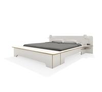 Müller Möbelwerkstätten Lit double Plane - CPL blanc avec bord en contreplaqué de bouleau - avec coffre de lit - 200 x 200