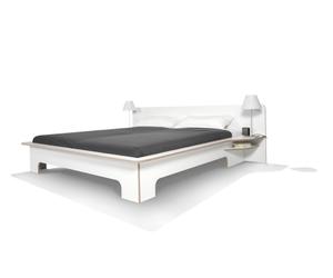 Müller Möbelwerkstätten Lit double Plane - CPL blanc avec bord en contreplaqué de bouleau - sans coffre de lit - 180 x 200