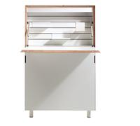 Müller Möbelwerkstätten Secrétaire Flatmate - technologie LED avec prise électrique et prise USB - CPL blanc avec bord en contreplaqué de bouleau