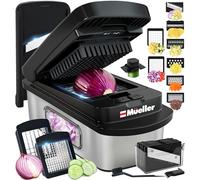 Mueller Pro-Series Hachoir multi-légumes et mandoline en acier inoxydable 10 en 1, 8 lames, outils de cuisine et gadgets, hachoir à aliments et légumes, hachoir, coupe-frites, noir