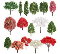 MUELODSIC 16 Mini-Arbres Modèles en PVC Résistants pour Micro-Paysages et Loisirs Créatifs Assortiment 16 Pièces Sapins Petit/Moyen/Grand Érable Rouge Mimosas Lilas Pommiers Ormes et
