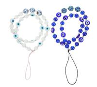 MUELODSIC 2 Pièces Bracelets Téléphone Portable Perles Œil Protecteur Bleu Blanc Lanières Poignet Accessoires Charm Phone Charm String