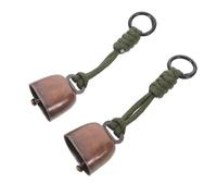 MUELODSIC 2 Pièces Lot de 2 Clochettes Anti-Ours en Laiton Rouge Antique avec Cordelette Militaire Verte, Cloches d'Avertissement pour Randonnée et Camping, Équipement Léger et Résistant