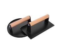 MUELODSIC 2 pièces Presse à Burger Fonte Robuste avec Poignée Bois Rectangle et Rond pour Viande Presse Grill Polyvalente Revêtement pour Cuisine et Barbecue