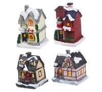MUELODSIC 4 Pièces Décoration Noël Luminous Resin Petite Maison Micro Paysage pour Maison Bureau Fête Ornements Lumineux Noël et Accessoires
