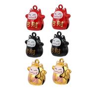 MUELODSIC 6 pièces Cloche Cuivre avec Motif Chat Chance Décorations Suspendues pour Sacs Accessoires de Pendentif et Réutilisable de Rouge Noir et Or