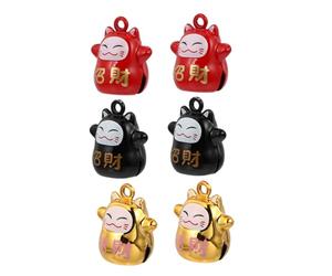 MUELODSIC 6 pièces Cloche Cuivre avec Motif Chat Chance Décorations Suspendues pour Sacs Accessoires de Pendentif et Réutilisable de Rouge Noir et Or