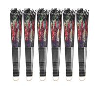 MUELODSIC 6 pièces Éventail Pliant Dentelle et Soie avec Motifs Floraux pour Mariage Danse Fête Éventail Main Léger et Élégant Style Espagnol avec Structure Noire Robuste Décoration et