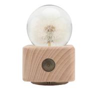 MUELODSIC Boîte à Musique Pissenlit Boule de Cristal Musicale Décoration Fleur Préservée Base Bois Compacte Ornement Romantique Présent Anniversaire pour Femme Objet Décoration
