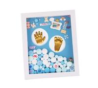 MUELODSIC Boîte à Souvenirs de Bébé Moyenne Taille Bleue Cadre Photo Empreintes de Mains et Pieds Présent de Naissance Peinture Dorée Kit DIY pour Immortaliser la Croissance et Moments