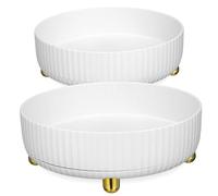 MUELODSIC Boîte de Rangement Cosmétique et Maquillage à Plateau Rotatif 360° Grosse et Petite Taille en Polypropylène Blanc Perle, Organisateur pour Bureau, Salle de Bain, Lot de 2 Pièces