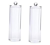 MUELODSIC Boîte de Rangement Cosmétique Transparente Ronde 7x7x19 Cm en Plastique, Organiseur de Disques de Coton, Lot de 2, Usage Salle de Bain et Maquillage, Accessoire Pratique et Compact