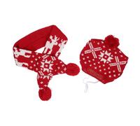 MUELODSIC Bonnet et Écharpe de Noël pour Animaux de Compagnie Ensemble Tricoté Rouge Motif Flocon et Petit Cerf Taille L Accessoires Festifs pour Chiens Fournitures de Costume pour