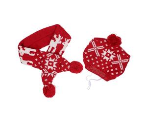 MUELODSIC Bonnet et Écharpe de Noël pour Animaux de Compagnie Ensemble Tricoté Rouge Motif Flocon et Petit Cerf Taille L Accessoires Festifs pour Chiens Fournitures de Costume pour