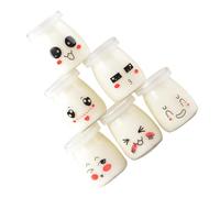 MUELODSIC Bouteille de Pudding en Verre 6 Pièces 200ml, Réutilisable | Expression Faciale, Verre Résistant à Chaleur, pour Yaourt et Snacks, Lot Pratique de Six