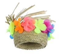 MUELODSIC Chapeau Hawaïen pour Chien et Chat Chapeau Été Paille Tressée avec Guirlande Fleurie pour Fête Anniversaire et Photos