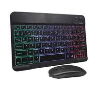 MUELODSIC Clavier et Souris sans Fil Rechargeable Compact Rétroéclairé Multi-appareils Portable pour Tablette Smartphone avec Stickers Espagnol