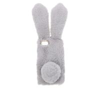 MUELODSIC Coque Antichoc pour avec Design Lapin Peluche Gris Cadre Strass Protection des Coins Renforcée Coque Souple TPU avec Fourrure de Lapin et Résistante Aux Rayures