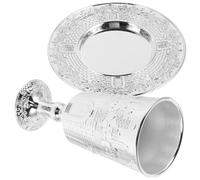 MUELODSIC Coupe de Kiddouch avec Soucoupe 1 Set en Alliage de Zinc | Style Vintage Argenté, Usage pour Fêtes Juives et Shabbat, Facile à Nettoyer, Conçue pour Durer