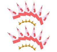 MUELODSIC Drapeau Canada Mini 12pcs à Main en Polyester avec Tige et Base Dorée, Décoration de Bureau Élégante et Accessoires pour Fête Canada Maison Parade