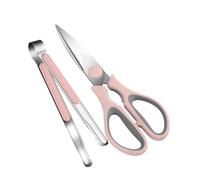 MUELODSIC Ensemble Ciseaux à Barbecue et Pince Alimentaire Inoxydable, Poignée Antidérapante, Multifonction, Usage la Cuisine et Barbecue, Couleur Rose, Kit 2 Pièces pour Découper et Saisir