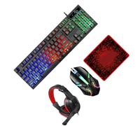 MUELODSIC Ensemble Clavier Souris Gaming Filaire 4-en-1 Casque et Tapis de Souris Rétroéclairés RGB Compatible PC et Ordinateur Portable Kit Bureautique Polyvalent pour Usage