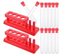 MUELODSIC Ensemble de Tubes à Essai en Plastique Support et Flacons, 12 Pièces, 15 MM, pour Utilisation les Cours de Chimie et Projets Éducatifs Couleur Aléatoire
