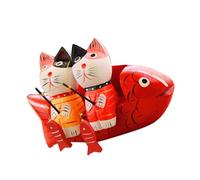 MUELODSIC Ensemble Déco en Bois Couple Chats Pêcheurs Mini Artisanat Poisson-Chat Décoration de Bureau et Maison Design Unique pour Étagère Table ou Chambre