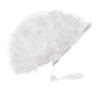 MUELODSIC Éventail Pliant à Plumes et Dentelle Blanc Élégant Ventilateur Portable pour Mariage Danse et Photographie Accessoire Décoratif pour Mariée et Fête