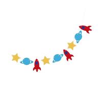 MUELODSIC Guirlande d'anniversaire Suspendue en Feutrine 1 Pièce, Décoration Murale pour Chambre Bébé, Fanion à Tirer Thème Espace Étoiles et Fusée, Accessoire Déco Fête Anniversaire Bébé