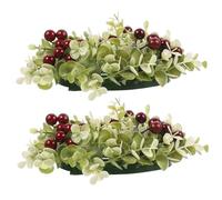 MUELODSIC Guirlande de Fête Couronne de Feuilles et Baies Artificielles 25 Cm Plastique Décoration Noël Intérieur Table Salon Lot de 2 Anneaux de Bougies Chauffe-Plat