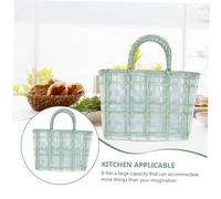 MUELODSIC Jelly Tressé Main pour Femmes Panier Shopping Flexible avec Base Stable et Poignées Cylindriques Cabas Vert Petit Format Plage et Courses