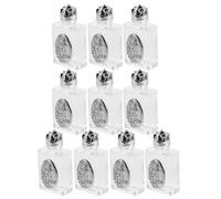 MUELODSIC Lot de 10 Flacons Eau Bénite en Alliage 15 ML, Mini Bouteilles Carrées Argentées en Relief, Récipient Chrétien Décoratif et Portable pour Baptêmes, Voyages Spirituels et