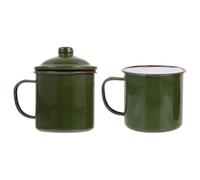 MUELODSIC Lot de 2 Mugs Émaillés Verts Militaires 9 Cm, Gobelets à Café Couvercle, Tasses à Thé Résistantes, pour Maison, Bureau et Camping, Mug à Eau Émaillé Pratique