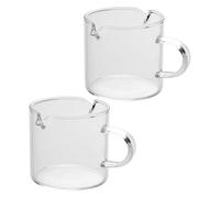 MUELODSIC Lot de 2 Set de Tasses à Expresso 100 Ml en Verre Borosilicate Transparent, Pichet à Lait avec Double Bec Verseur pour Bar à Domicile, Tasse à Mesurer Expresso pour Café