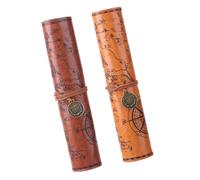 MUELODSIC Lot de 2 Trousses à Crayons Vintage en Cuir PU Motif Carte au Trésor Rétro Grand Format Couleurs Marron Foncé et Marron Pochette Roulante Multifonction pour Crayons Pinceaux