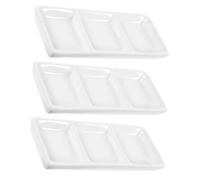 MUELODSIC Lot de 4 Coupelles Rectangulaires en Céramique Blanche 6 Pouces, Plat à Sauce Compartimenté 3 Cases, Petits Bols à Trempette pour Apéritif, Plat D’accompagnement Réutilisable