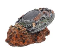 MUELODSIC Ornement Décoratif pour Aquarium en Résine Vaisseau Spatial Factice en Forme de Disque Volant Accessoire de Décoration Paysagère pour Poissons et Crevettes Décoration Aquarium