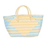 MUELODSIC Panier à Provisions Tressé Plastique Poignées Grandes Dimensions Couleur Bleu Clair Et Jaune Rayé Polyvalent Pour Courses Repas En Plein Air Usage Quotidien Grosse Capacité